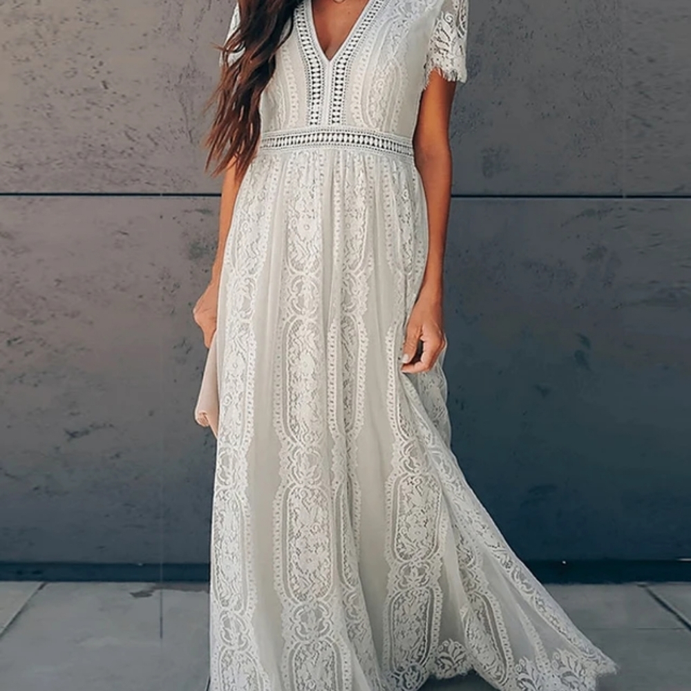 New white lace boho dress